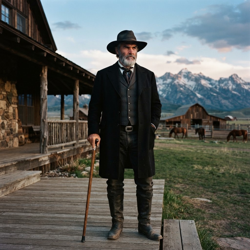 Daniel Judge standing on a ranch porch at dusk