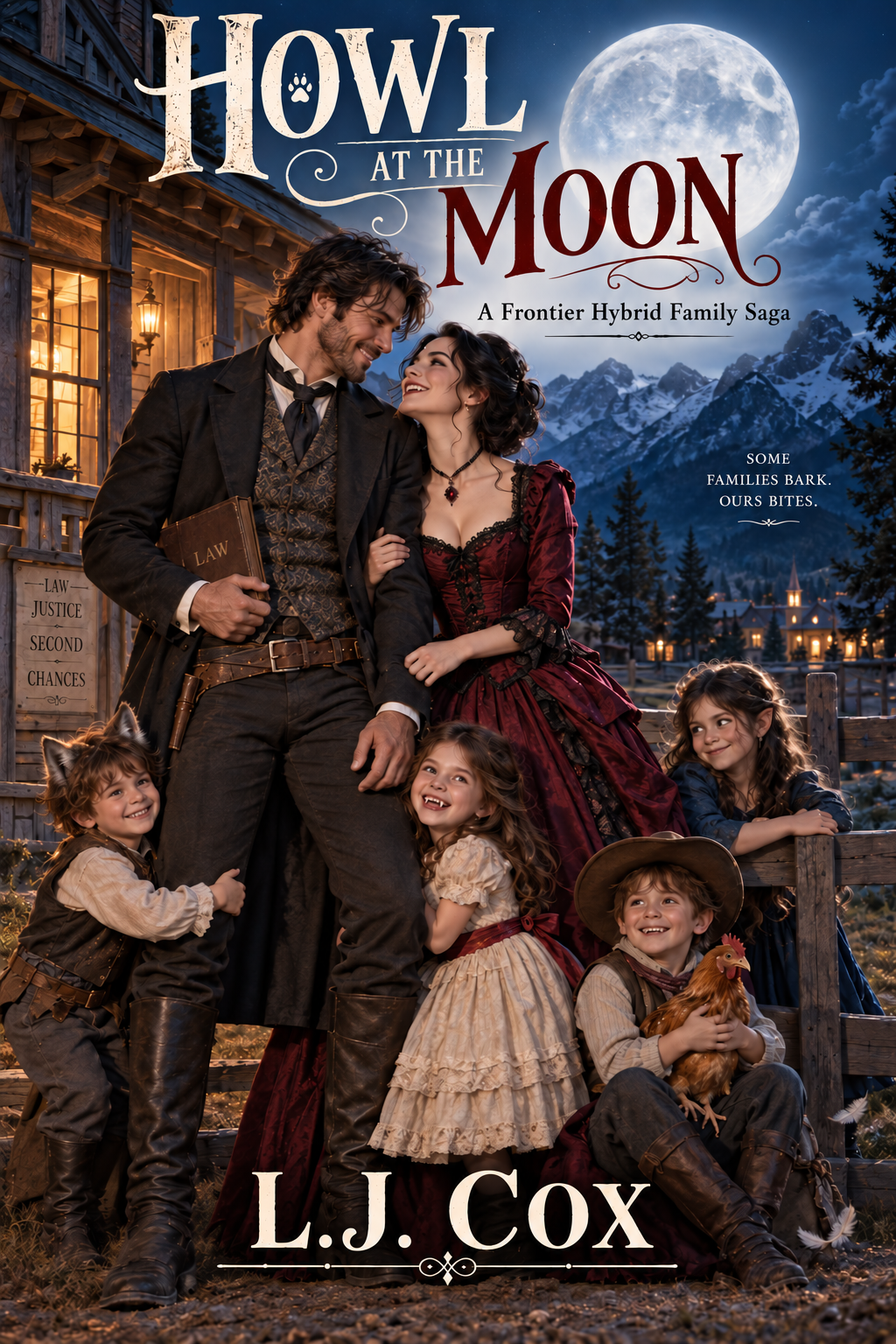 Cover mock-up for Howl at the Moon: A Frontier Hybrid Family Saga by L.J. Cox
